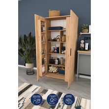 Dekorfim DF15105B Çok Amaçlı Ayarlanabilir Mutfak Dolabı, Tekerlekli, Raf Sistemli Geniş Hacimli Kiler Atlantik Çam