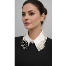 Uretti - Sümeyya 2589 8164 El Yapımı Taş Işlemeli Boncuklu Beyaz Seyyar Yaka - Kristal Choker Kolye