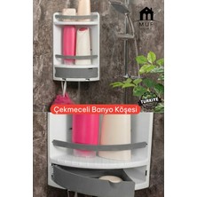 Muf Home Qlux Ideas Çekmeceli Banyo Köşe Rafı Organizeri - Duvara Monte Paslanmaz Şampuanlık Lif Askılı