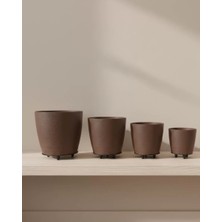 Eilo Luxe 4’lü 3D Kahverengi Dekoratif Vazo Seti Modern Ayaklı Şık Saksı Takımı - AA002C-68BKI7
