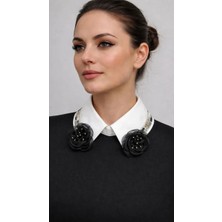 Uretti - Sümeyya 2589 8737 El Yapımı Çiçekli Boncuklu Beyaz Seyyar Yaka - Taş Işlemeli Choker Kolye