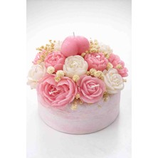 Bead Dekoratif Pembe ve Beyaz Çiçekli Mum Aranjmanı Large – Romantik Hediye, Masa Üstü Ev Dekorasyonu