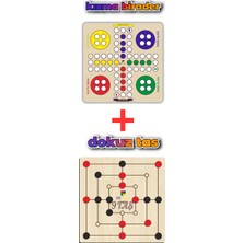Feyza Design 4 Kişilik Ahşap Kızma Birader ve 9 Taş Seti - Zeka ve Strateji Oyunları