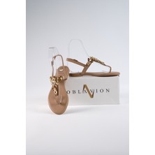 Oblavion Lavion Hakiki Deri Taşlı Kadın Sandalet