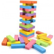 Dede Oyuncak Ahşap Jenga 54 Parça Denge ve Beceri Oyunu Renkli Bloklar