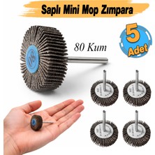 Badem10 (5 Adet) Saplı Pimli Mini 80 Kum Flap Yaprak Mop Zımpara Taşı Matkap Dremel Uyumlu Taşlama Aksesuarı