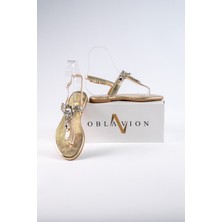 Oblavion Lavion Hakiki Deri Taşlı Kadın Sandalet