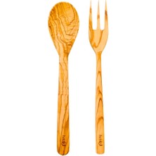 Hakiki Kişiye Özel Zeytin Çatal ve Kaşık Seti 2 Parça 30 cm