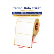 Etiketin Ambalaj Termal Barkod 58X48 mm Etiketi Eko Termal Kağıt 1000 Sarım Rulo 40 mm İç Çap Depo Kullanımına Uygun