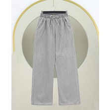 Moda Morfo Beli Lastikli Cepli Bol Paça Kot Pantolon         -Gri
