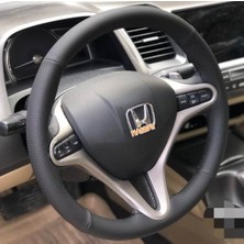 Hasbay Dikişli Direksiyon Kılıfı Nokta / Siyah Deri Siyah Dikişli Honda Civic 2007 -2012 Kasa Için