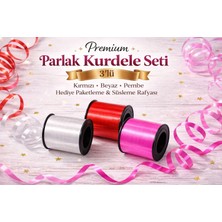 Yenbu Premium Parlak Kurdele Seti 3’lü – Kırmızı Beyaz Pembe Hediye Paketleme & Süsleme Rafyası