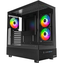 Montech Xr, Atx Mid-Tower Pc Oyun Kasası, 3 x 120MM Argb Pwm Fanlar Önceden Yüklenmiş, Tam Görünüm Çift Temperli Cam Panel, Ahşap Tahıl Tasarım G/ç Arabirimi, 5090 Gpu Destekler, 360MM Radyatör Siyah