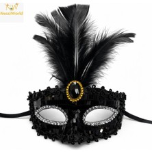 SHC4200 Mey Ithalat® Lüks Siyah Tüylü Taşlı Balo Maskesi