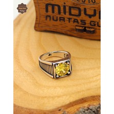 Midyat Nurtaş Gümüş Sitrin Taşlı Kare Model 925 Ayar Gümüş Çocuk Yüzüğü 201025305