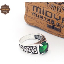 Midyat Nurtaş Gümüş Zümrüt Taşlı Sarmaşık Oval Tasarım 925 Ayar Gümüş Çocuk Yüzüğü 201025333