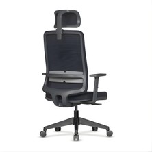 Sempre Greta Fileli Çalışma Koltuğu Ayarlanabilir Başlıklı Bel Destekli Hareketli Kollu Ofis ve Home Office Sandalyesi Beyaz Siyah