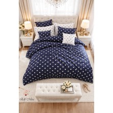 Elif Mira Lüks Çift Kişilik Nevresim Takımı Lacivert Yıldız Desenli Pamuklu Set Sky