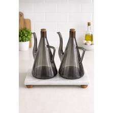 Mermer Stantlı Glazzy Çizgili Tasarım Yağdanlık 750 ml +750 ml Füme