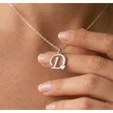 Ashak Accessories Kadın 925 Ayar Gümüş Zincirli D Harfi Kalpli Baş Harfli Kalp Harf Alfabe Isim Kolye
