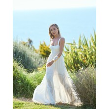 Koton Koton x Şahika Ercümen - Midi Boy Elbise Fisto Detaylı Kalp Yaka Kalın Askılı Astarlı