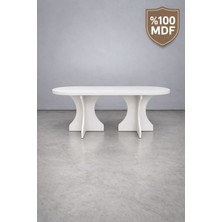Mobilyacın Oval Salon Yemek Masası Kare Ayak 36MM Kalın Kenarlı 180X90 -Beyaz