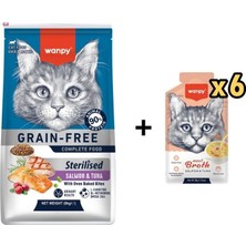 Wanpy Tahılsız Somon Tuna Kısırlaştırılmış Kedi Maması 8 kg + 6 Adet Wanpy Somonlu ve Ton Balıklı Kedi Çorbası 50 gr