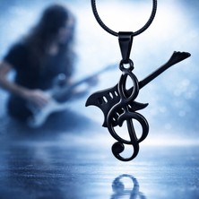 Siyah Renk Paslanmaz Çelik Nota Gitar Kolye