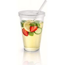 Yakut Pinterest Model Origami Çizgili Mika Kapaklı Cam Pipetli Bardak