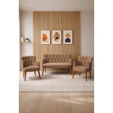 Azra Mobilya Babyface Kumaş Modern Çay Seti Koltuk Takımı 2+1+1 – Ahşap Ceviz Ayak Kahverengi