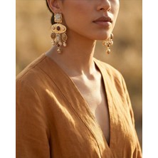 Uretti - Nerman 4053 1291 Taşlı Sallantılı Küpe Vintage Bohem Renkli Küpe