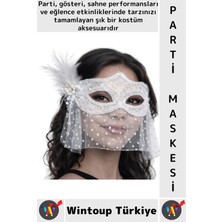 Wintoup #partimaskesi Kostüm Davet Yılbaşı Cosplay Dantel Tüllü Peçeli Tüylü Inci Detaylı Şık Parti Maskesi