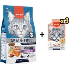 Wanpy Tahılsız Somon ve Ton Balıklı Kısırlaştırılmış Kedi Maması 1,5 kg + 3 Adet Wanpy Somonlu ve Ton Balıklı Kedi Çorbası 50 gr