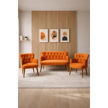 Azra Mobilya Babyface Kumaş Modern Çay Seti Koltuk Takımı 2+1+1 – Ahşap Ceviz Ayak Bakır