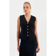 Nish&Chic V Yaka Gold Düğmeli Yelek