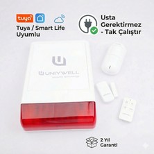 Uniywell LB-08WF Tuya & Smart Life Uyumlu Kablosuz WiFi Akıllı Alarm Seti - 105 dB Siren, PIR Dedektör, Manyetik Sensör, Tak-Çalıştır, App Kontrollü Ev & Ofis Güvenlik Sistemi