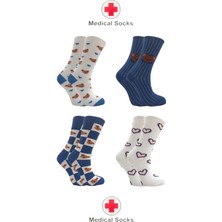 Kardeşler Çorap Kadın Diyabetik Lastiksiz Şeker Çorabı Sıkmayan Pamuklu Desenli Soket Çorap Çok Renkli 4'lü Paket