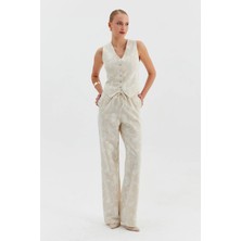 Nish&Chic Nakış Işlemeli Belden Bağlamalı Keten Pantolon