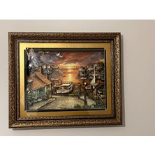 Özel Tasarım Klasik Manzara Rölyef Tablo - 50X60 cm Lüks Çerçeveli