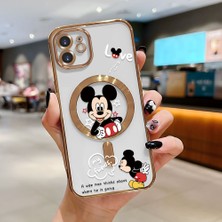 HONTINGA iPhone 12 ile Uyumlu Şeffaf Magsafe Wireless Kılıfı Düşüme Önleyici Basitlik Anti Düşme Kamera Korumali Mickey Desen Yumuşak Silikon Telefon Kılıfı Kadın ve Erkek Için Uygundur K7-2110
