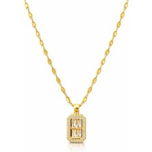 Vipfoni Paslanmaz Çelik Baget Gold Renk Zirkon Taşlı Kolye