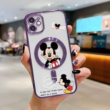 HONTINGA iPhone 11 ile Uyumlu Şeffaf Magsafe Wireless Kılıfı Düşüme Önleyici Basitlik Anti Düşme Kamera Korumali Mickey Desen Yumuşak Silikon Telefon Kılıfı Kadın ve Erkek Için Uygundur K7-2110