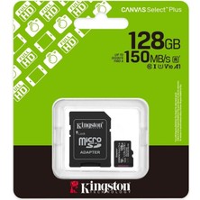 Fantastik Store Kıngston SDCS3/128GB, Canvas Select Plus Gen3 A1, 100MB/S, Microsd Kart Bellek (Sd Adaptörlü)