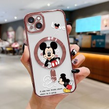 HONTINGA iPhone 15 Plus ile Uyumlu Şeffaf Magsafe Wireless Kılıfı Düşüme Önleyici Basitlik Anti Düşme Kamera Korumali Mickey Desen Yumuşak Silikon Telefon Kılıfı Kadın ve Erkek Için Uygundur K7-2110