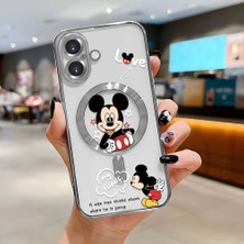 HONTINGA iPhone 16 ile Uyumlu Şeffaf Magsafe Wireless Kılıfı Düşüme Önleyici Basitlik Anti Düşme Kamera Korumali Mickey Desen Yumuşak Silikon Telefon Kılıfı Kadın ve Erkek Için Uygundur K7-2110