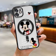 HONTINGA iPhone 12 ile Uyumlu Şeffaf Magsafe Wireless Kılıfı Düşüme Önleyici Basitlik Anti Düşme Kamera Korumali Mickey Desen Yumuşak Silikon Telefon Kılıfı Kadın ve Erkek Için Uygundur K7-2110