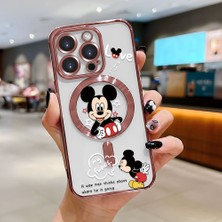 HONTINGA iPhone 15 Pro ile Uyumlu Şeffaf Magsafe Wireless Kılıfı Düşüme Önleyici Basitlik Anti Düşme Kamera Korumali Mickey Desen Yumuşak Silikon Telefon Kılıfı Kadın ve Erkek Için Uygundur K7-2110