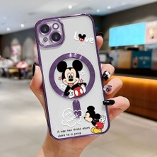 HONTINGA iPhone 15 Plus ile Uyumlu Şeffaf Magsafe Wireless Kılıfı Düşüme Önleyici Basitlik Anti Düşme Kamera Korumali Mickey Desen Yumuşak Silikon Telefon Kılıfı Kadın ve Erkek Için Uygundur K7-2110