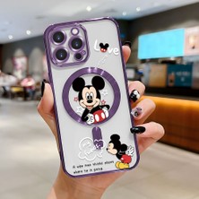 HONTINGA iPhone 16 Pro Max ile Uyumlu Şeffaf Magsafe Wireless Kılıfı Düşüme Önleyici Basitlik Anti Düşme Kamera Korumali Mickey Desen Yumuşak Silikon Telefon Kılıfı Kadın ve Erkek Için Uygundur K7-2110