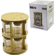 Ethab Ticaret 10 Pcs Yuvarlak - Döner Standlı Cam - Bambu Kapak Tuzluk - Baharatlık Bambu Stand (4457)